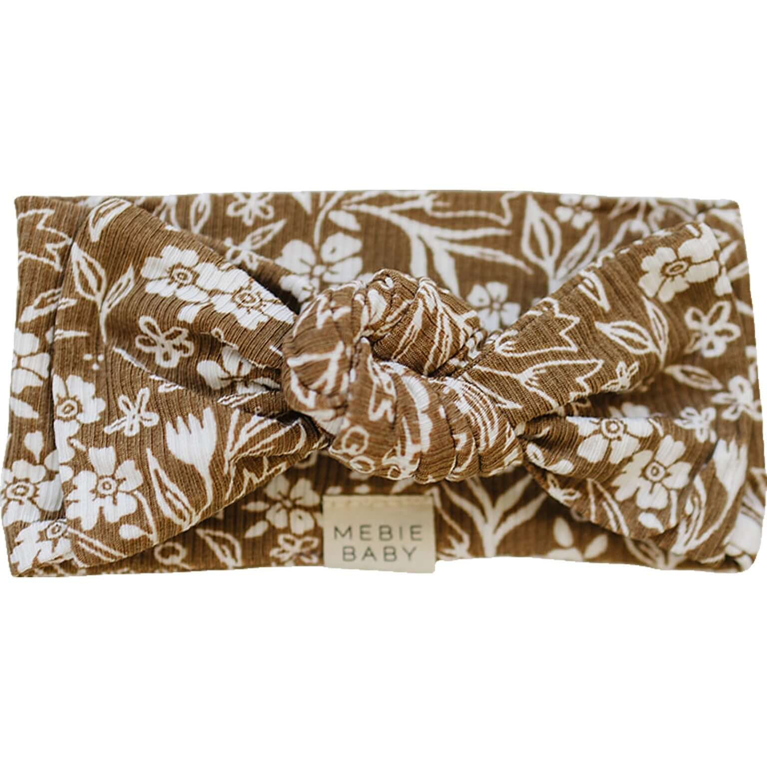 Brown Floral Ribbed Bamboo Head Wrap | Milk & Baby