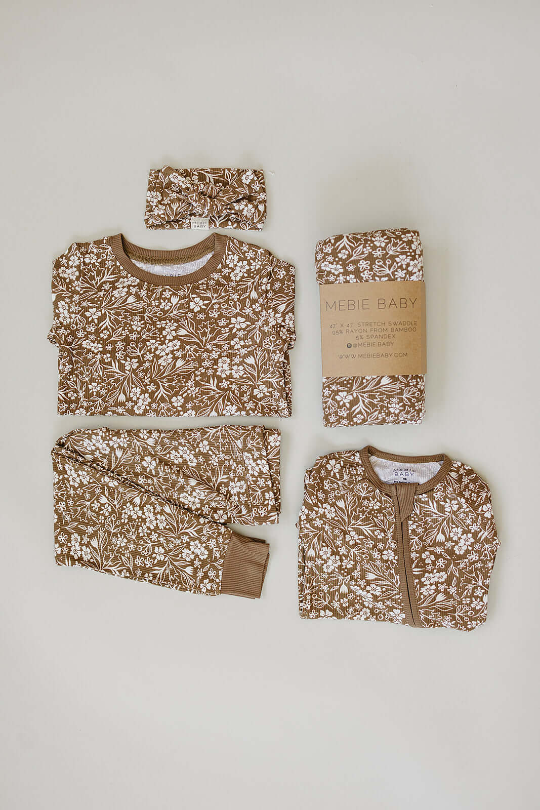 Brown Floral Ribbed Bamboo Zipper | Milk & Baby
