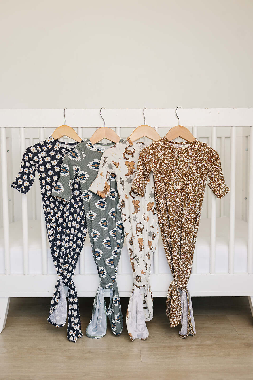 Brown Floral Ribbed Bamboo Knot Gown | Milk & Baby