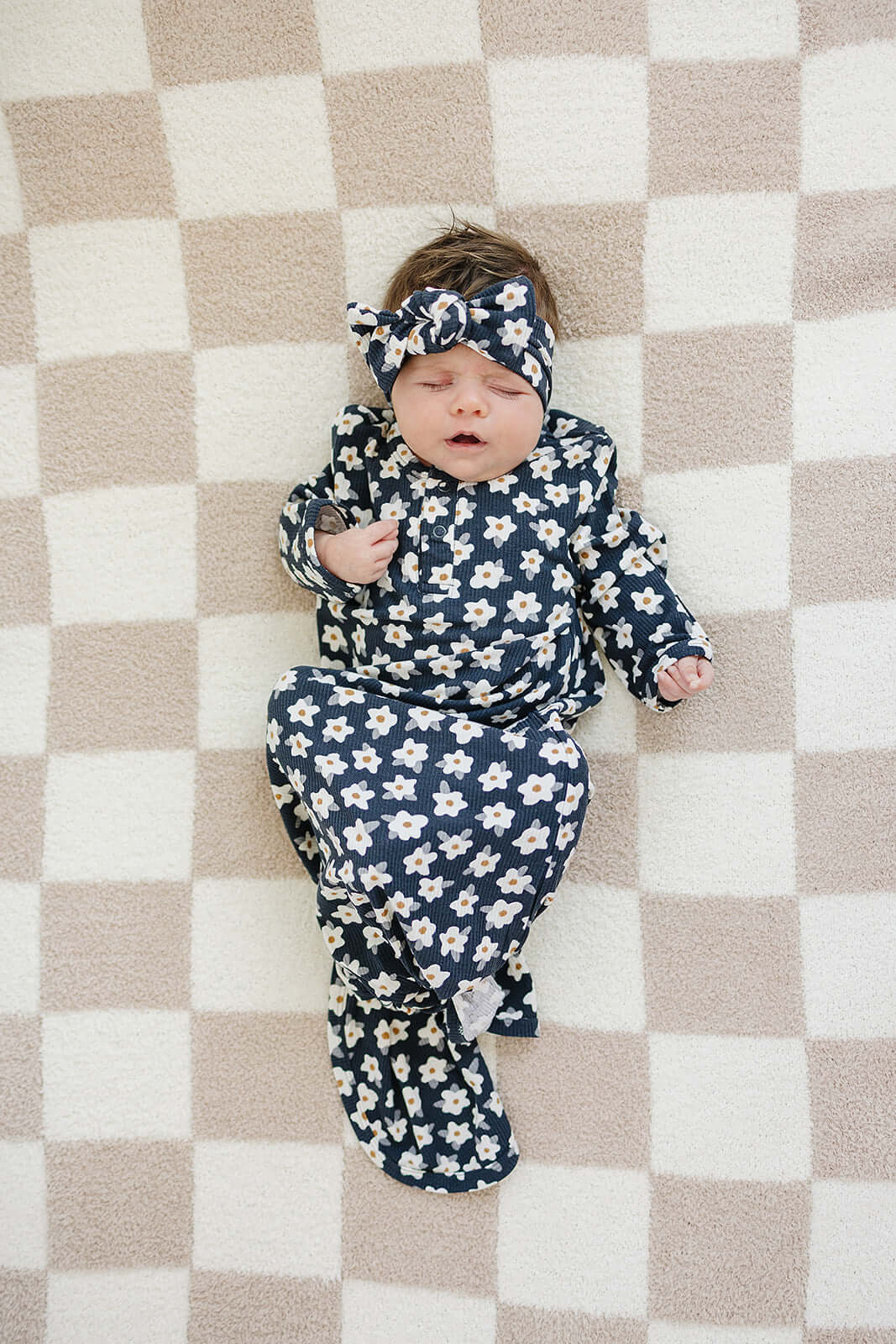 Navy Daisy Ribbed Bamboo Head Wrap | Milk & Baby
