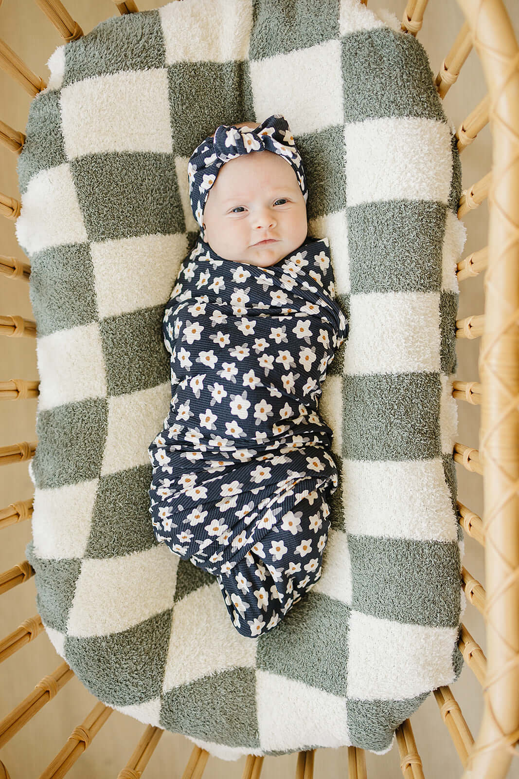 Navy Daisy Ribbed Bamboo Head Wrap | Milk & Baby