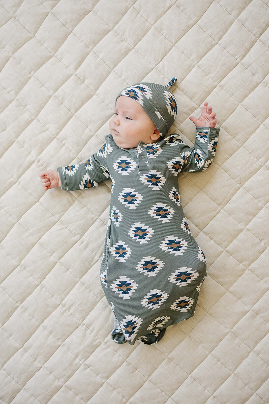 Southwest Aztec Ribbed Bamboo Knot Gown | Milk & Baby