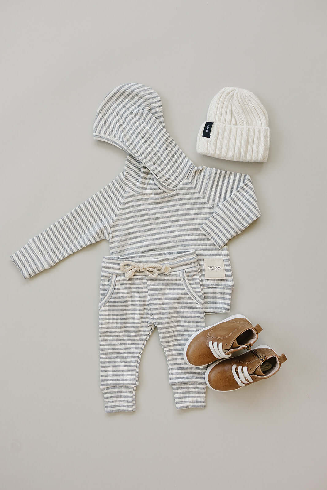 Grey Striped Hooded Set | Milk & Baby