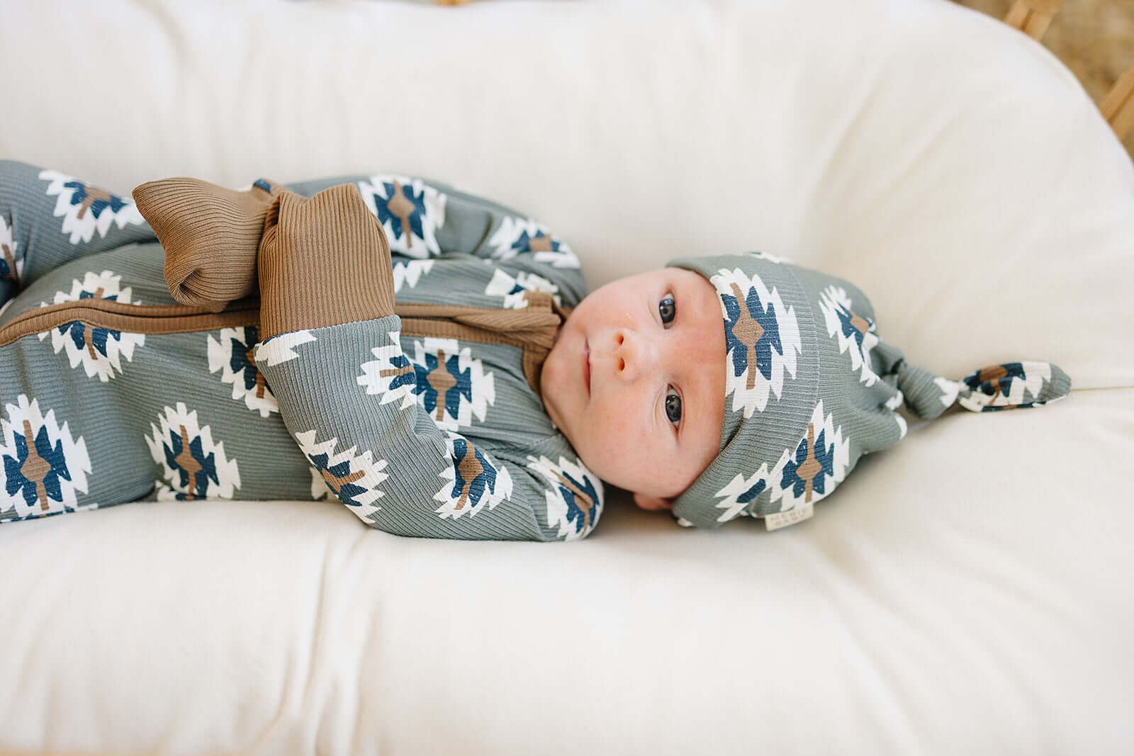 Southwest Aztec Ribbed Bamboo Newborn Knot Hat | Milk & Baby