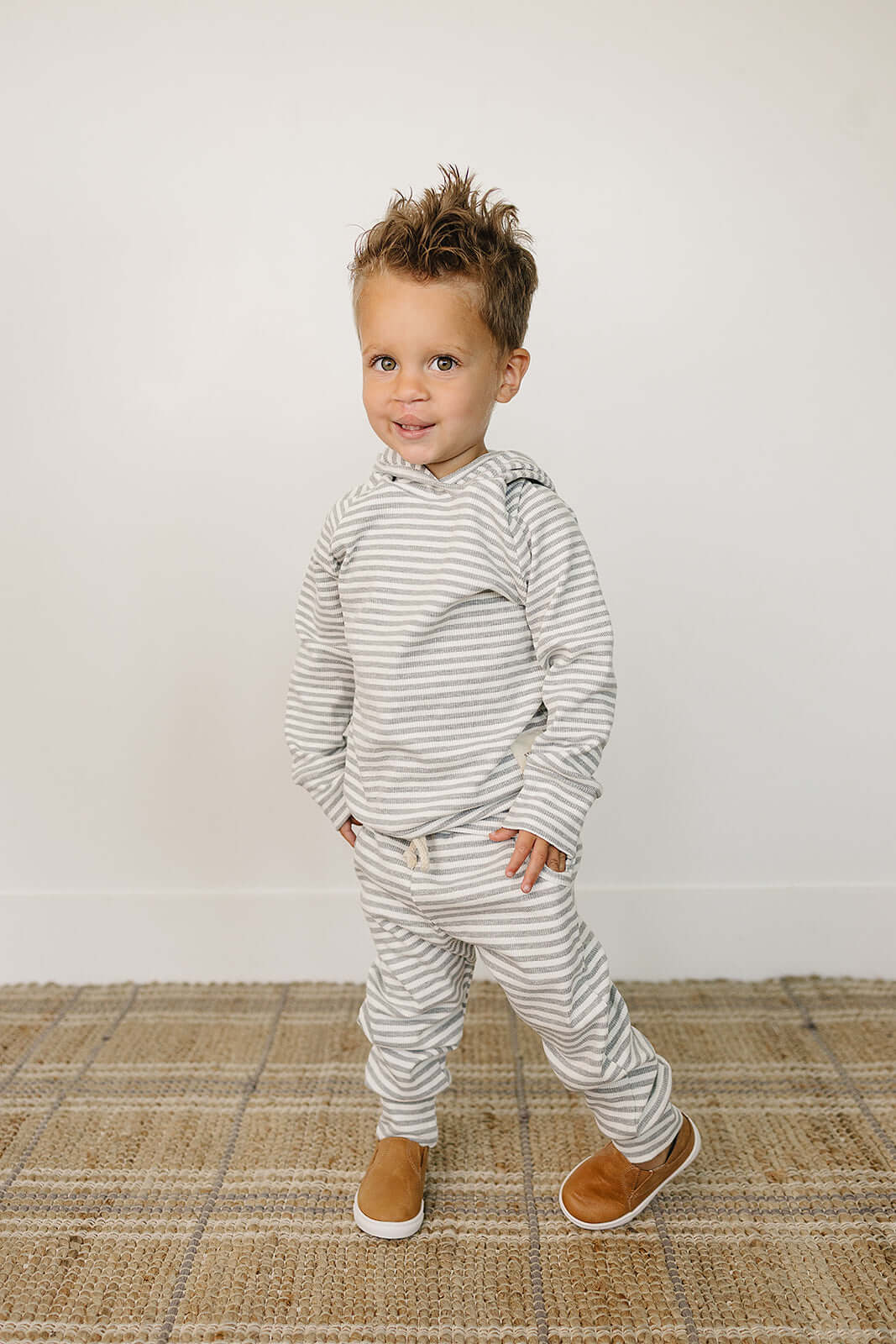 Grey Striped Hooded Set | Milk & Baby
