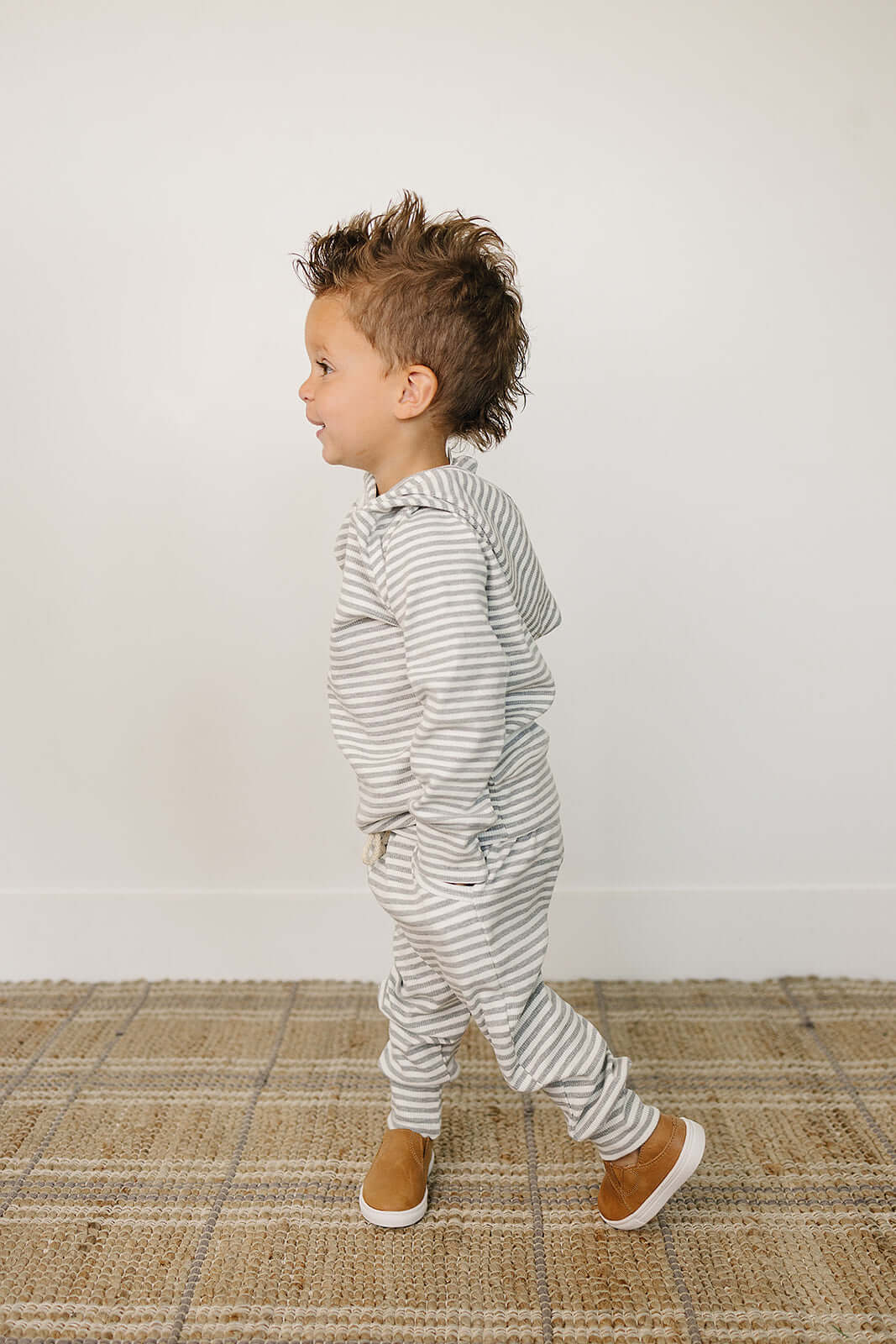 Grey Striped Hooded Set | Milk & Baby