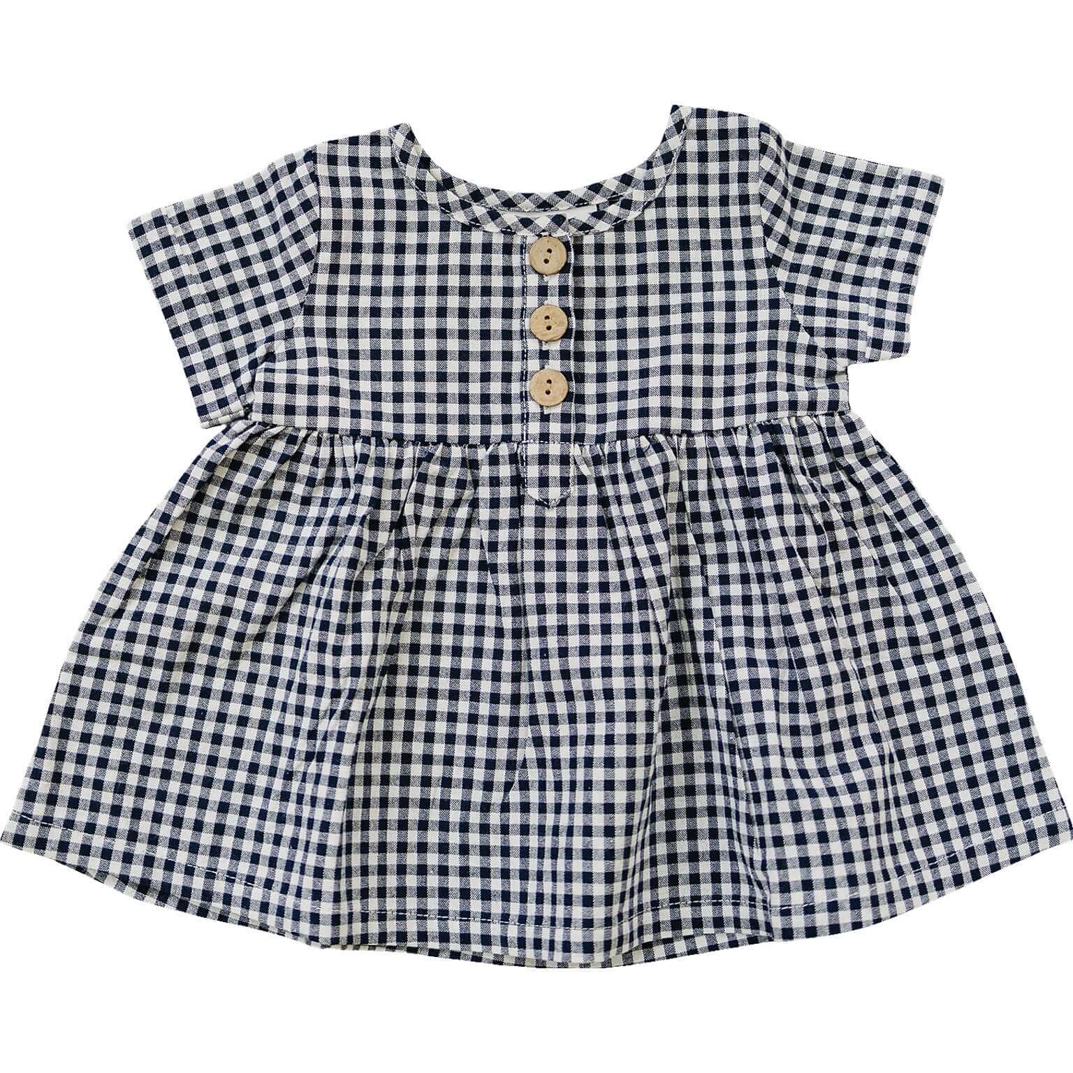Navy Gingham Linen Cotton Dress | Milk & Baby