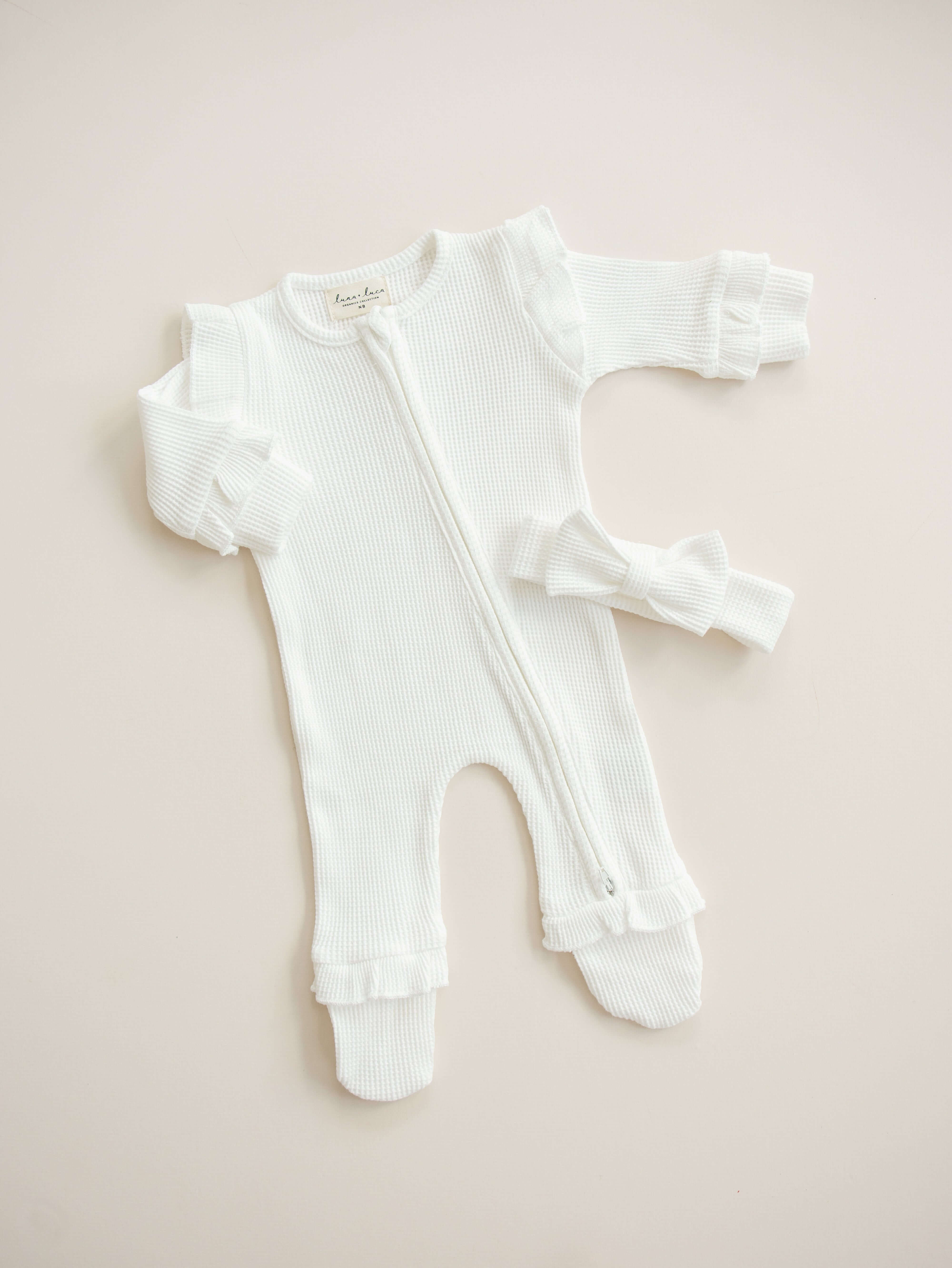 Luna + Luca Ruffle Waffle Set | White | Milk & Baby