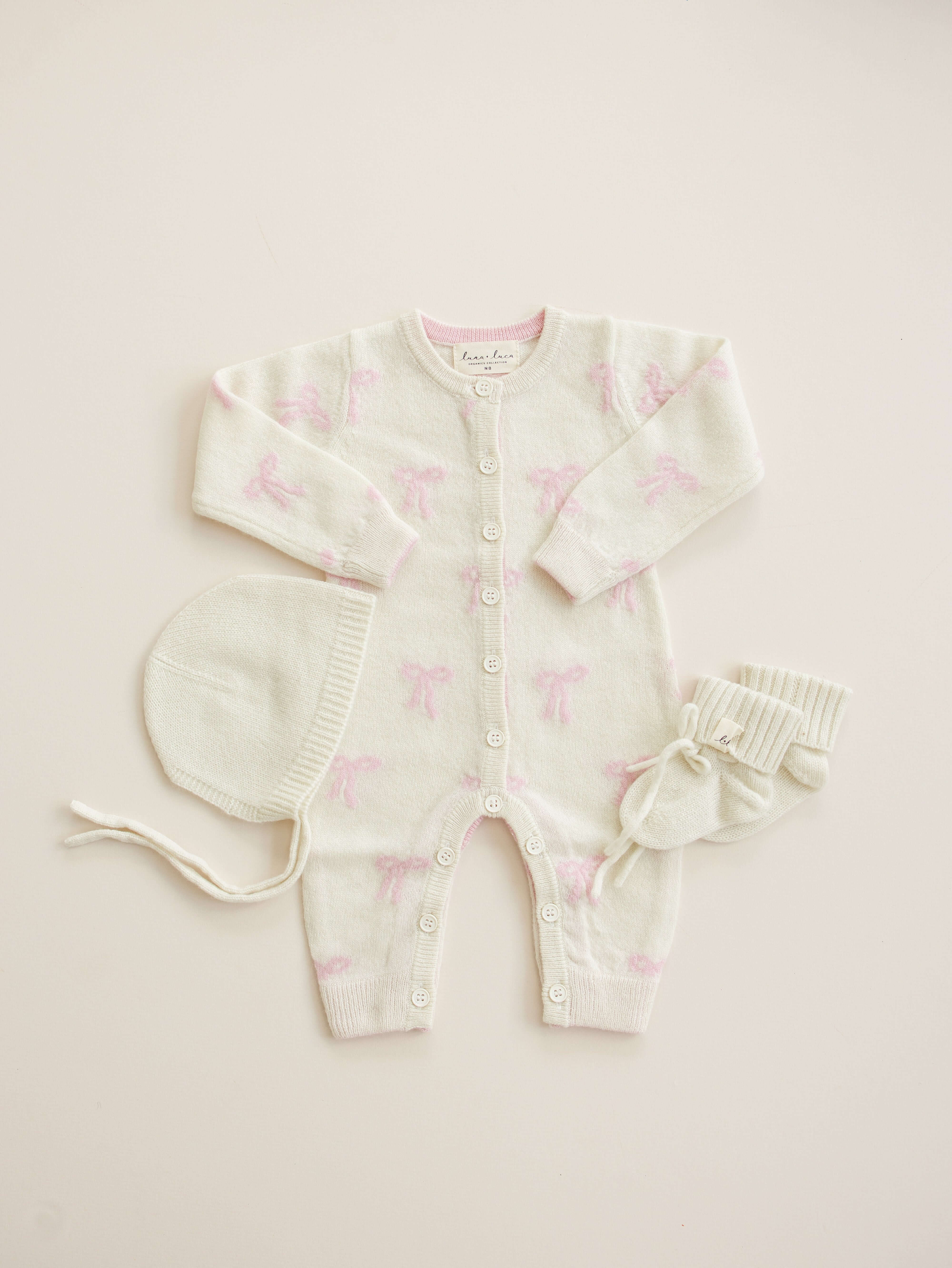 Luna + Luca Bow Cashmere Luxxe Set | Milk & Baby
