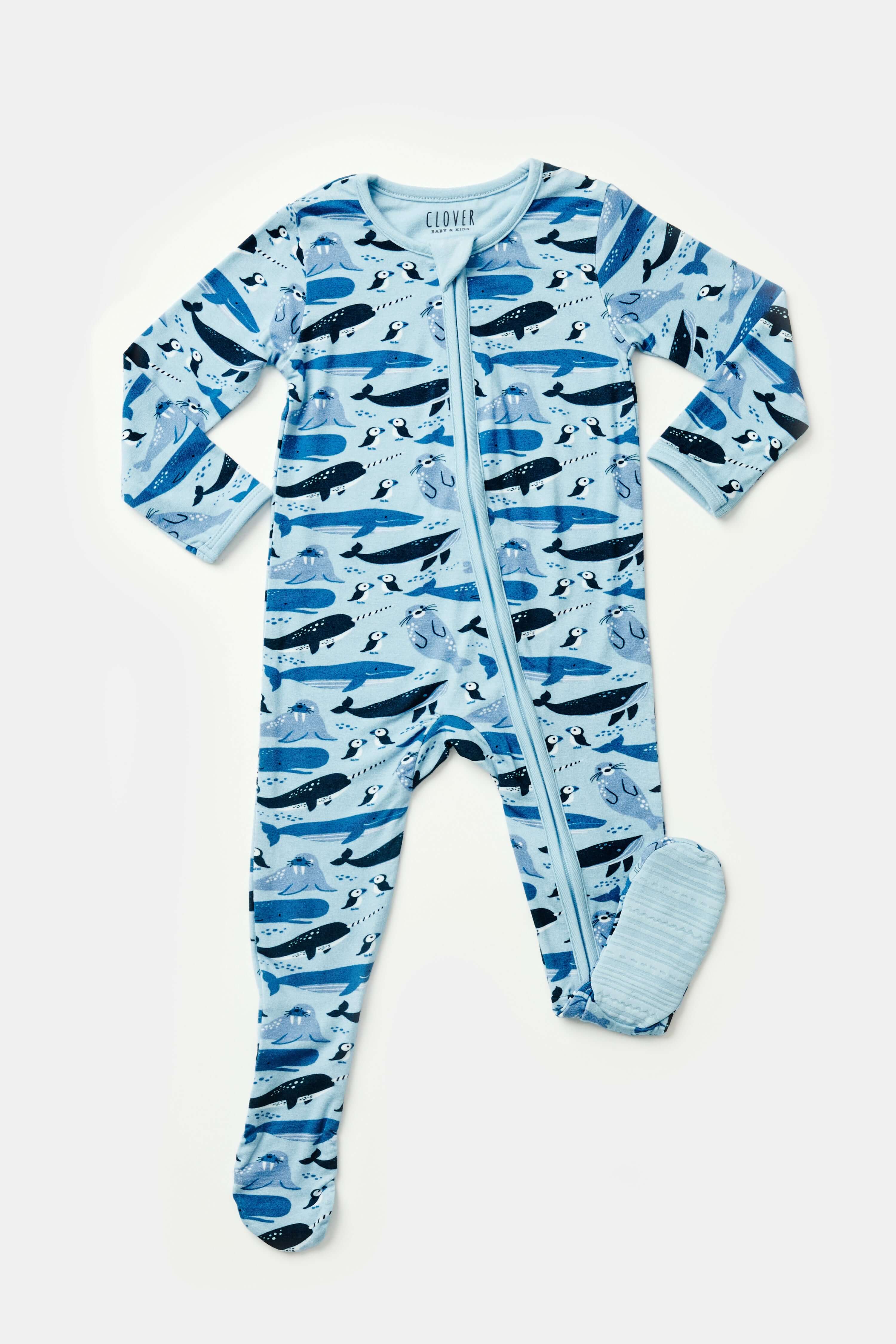 Soft & Stretchy Zipper Footie - Ocean Animals | Milk & Baby