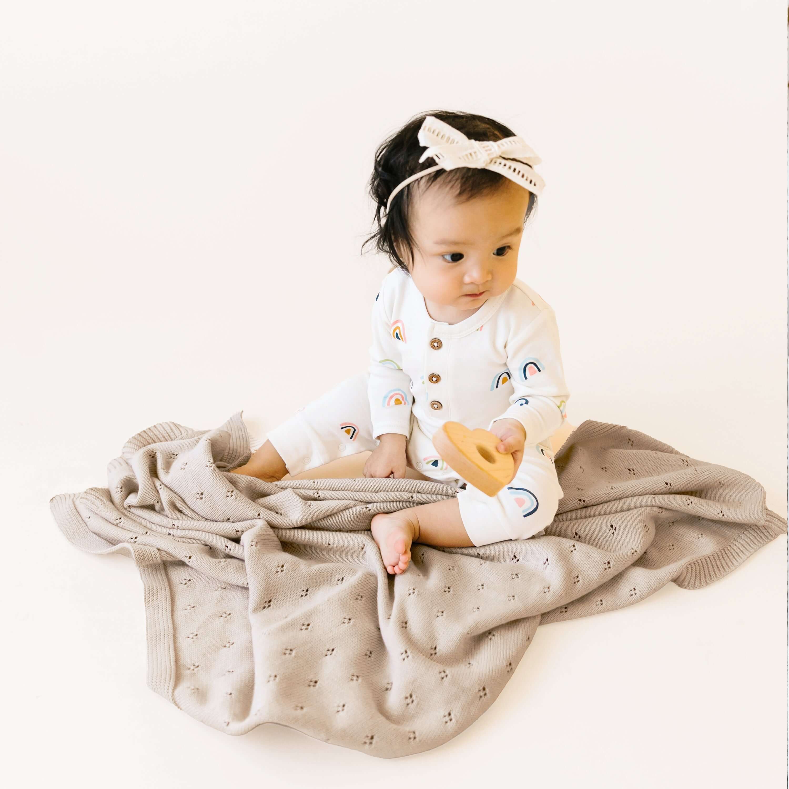 Beige | Organic Cotton Pointelle Baby Blanket | Milk & Baby