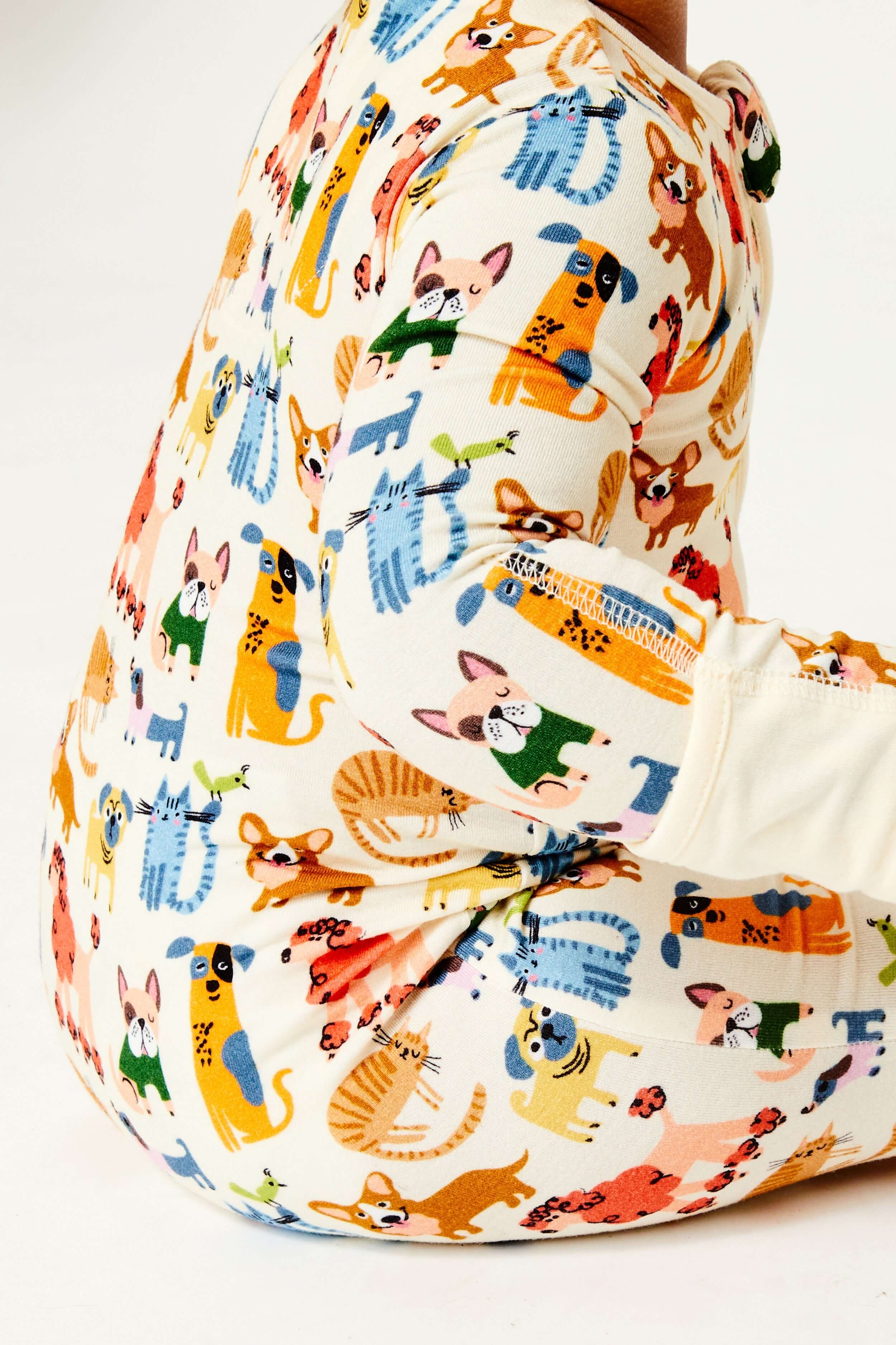 Soft & Stretchy Zipper Footie - Cats + Dogs | Milk & Baby