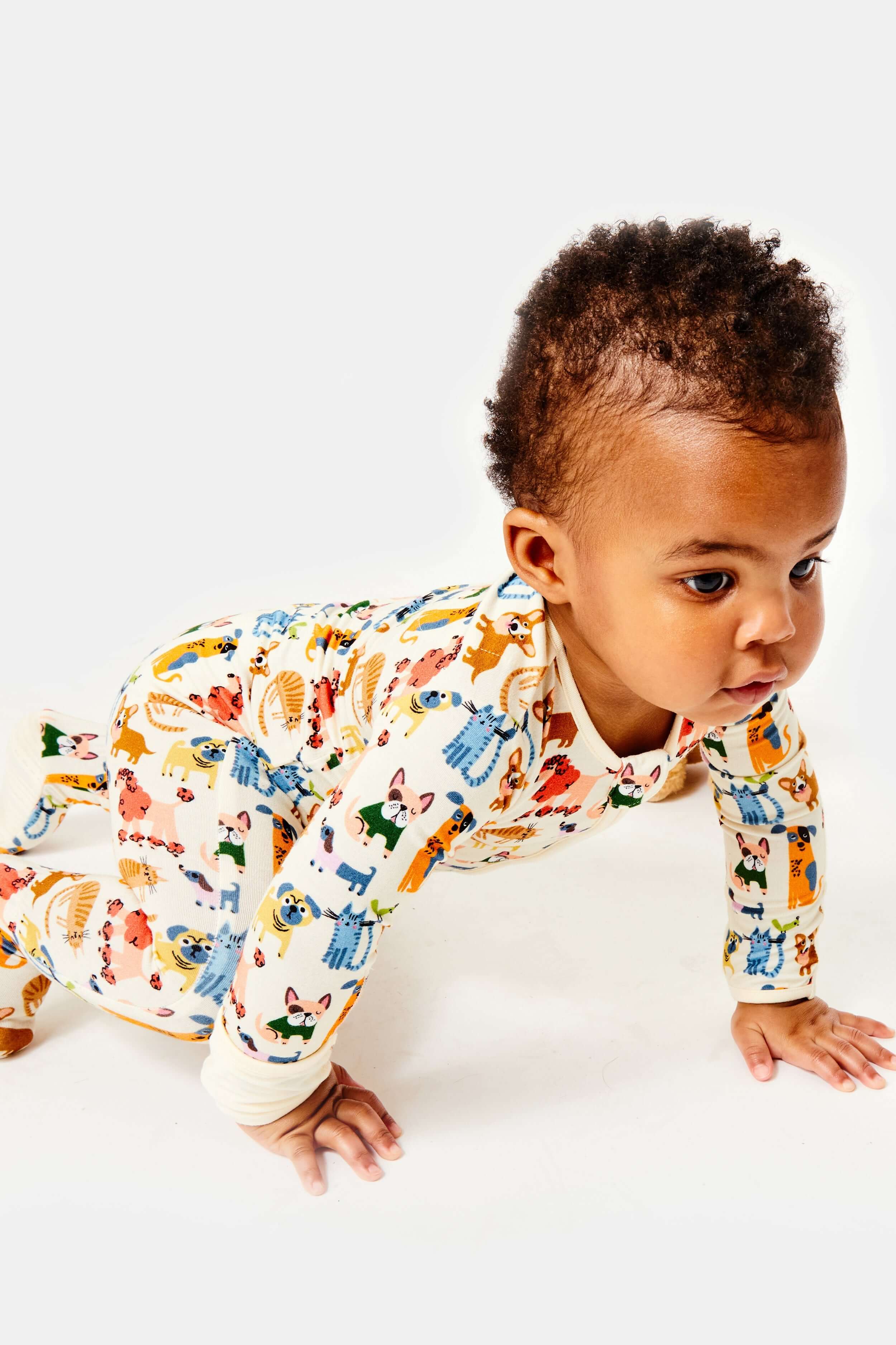 Soft & Stretchy Zipper Footie - Cats + Dogs | Milk & Baby