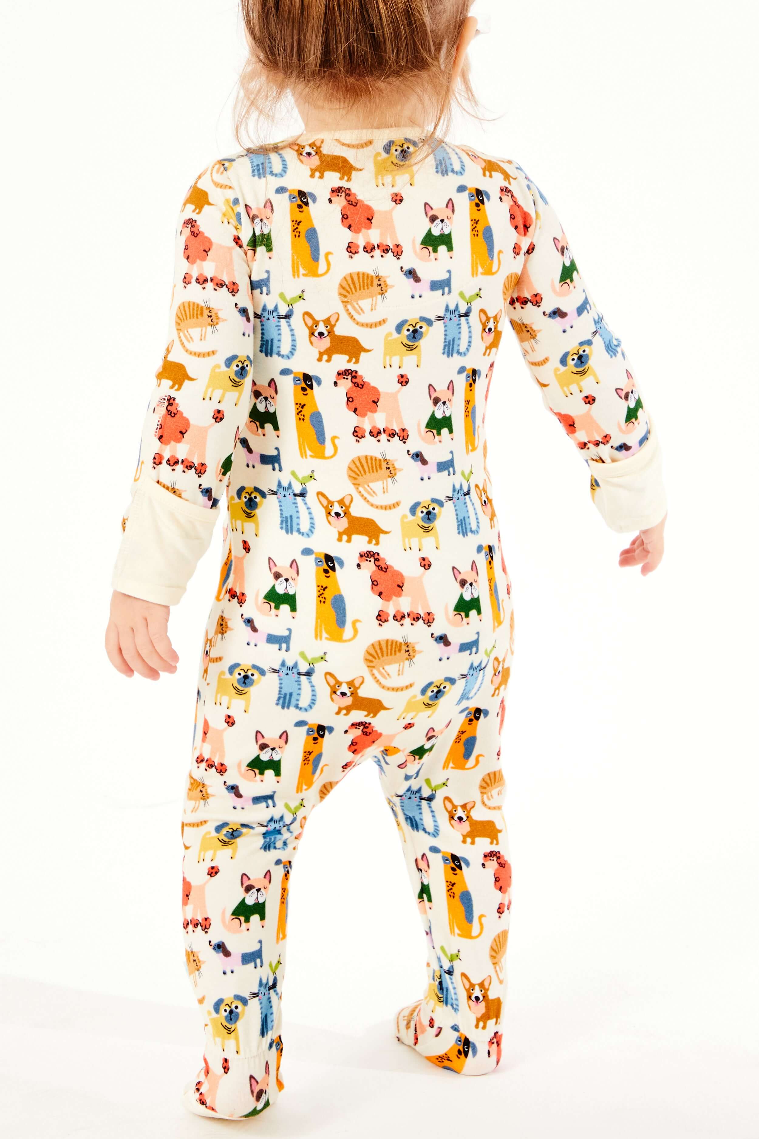 Soft & Stretchy Zipper Footie - Cats + Dogs | Milk & Baby