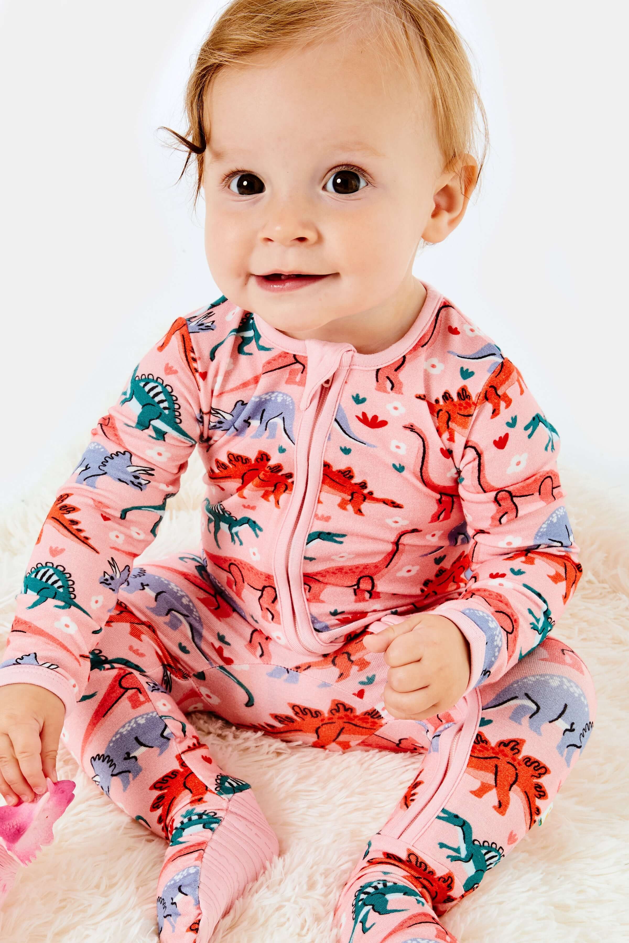Dinosaur Garden | Soft & Stretchy Zipper Footie | Milk & Baby