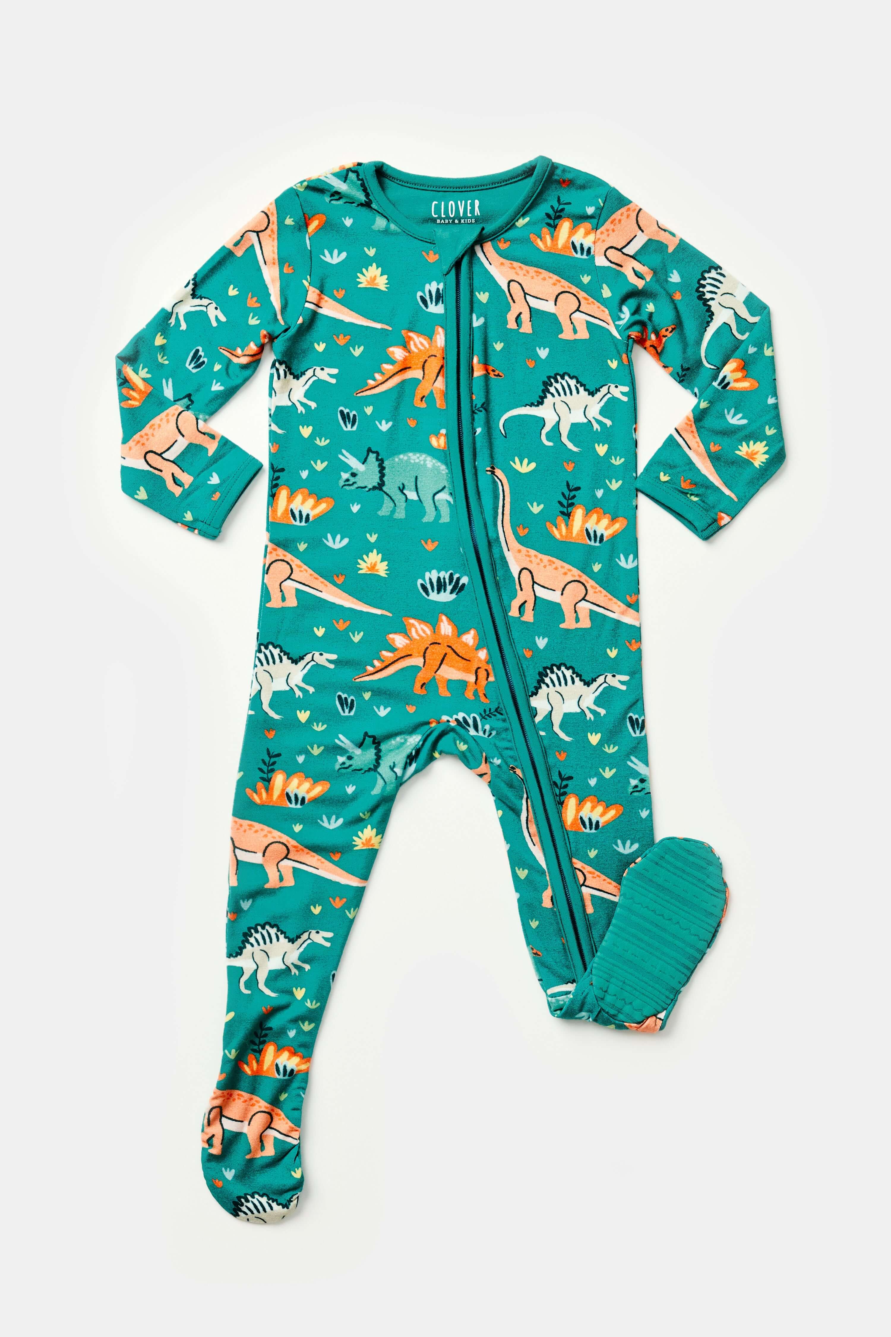 Dinosaur Jungle | Soft & Stretchy Zipper Footie | Milk & Baby