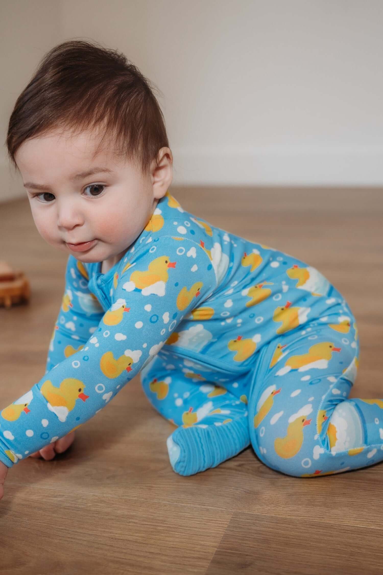 Soft & Stretchy Zipper Footie - Rubber Duckies | Milk & Baby