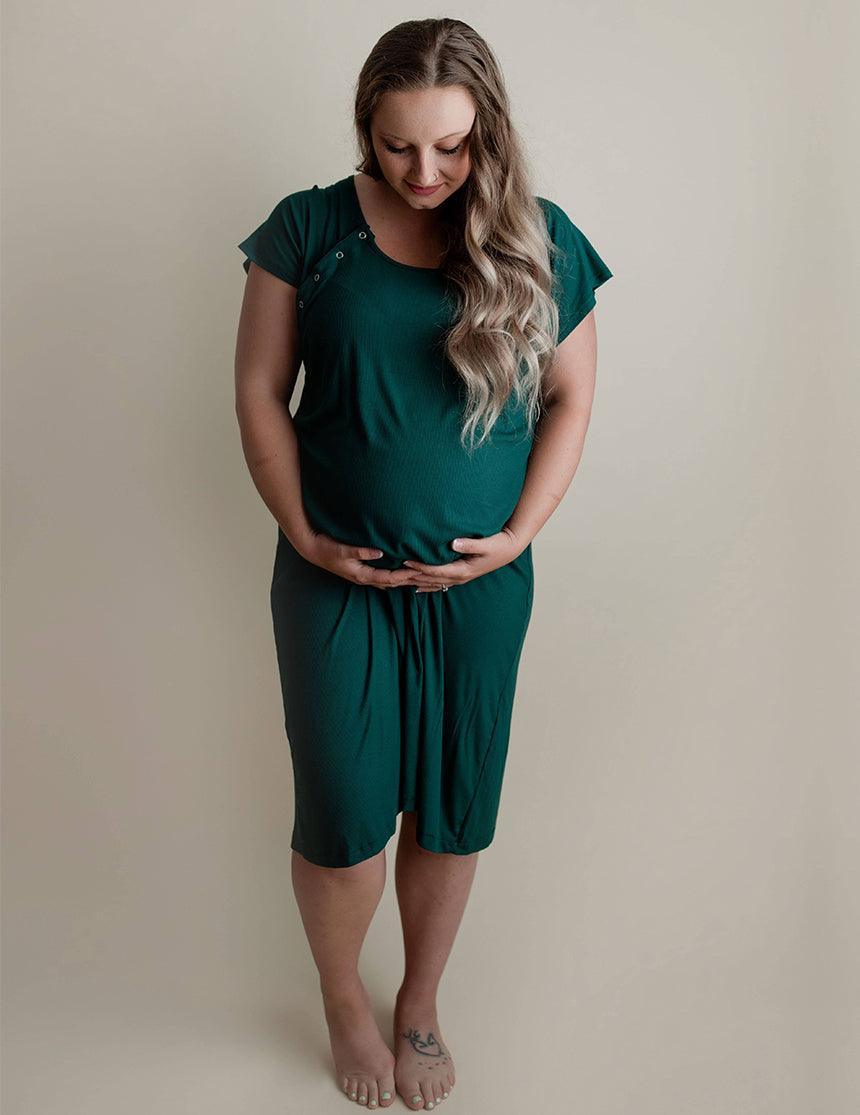 Forest Green Ribbed Labor & Delivery Gown | Milk & Baby