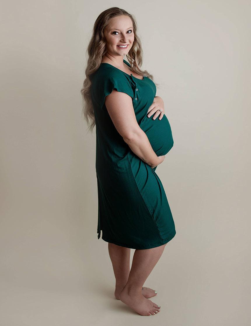 Forest Green Ribbed Labor & Delivery Gown | Milk & Baby