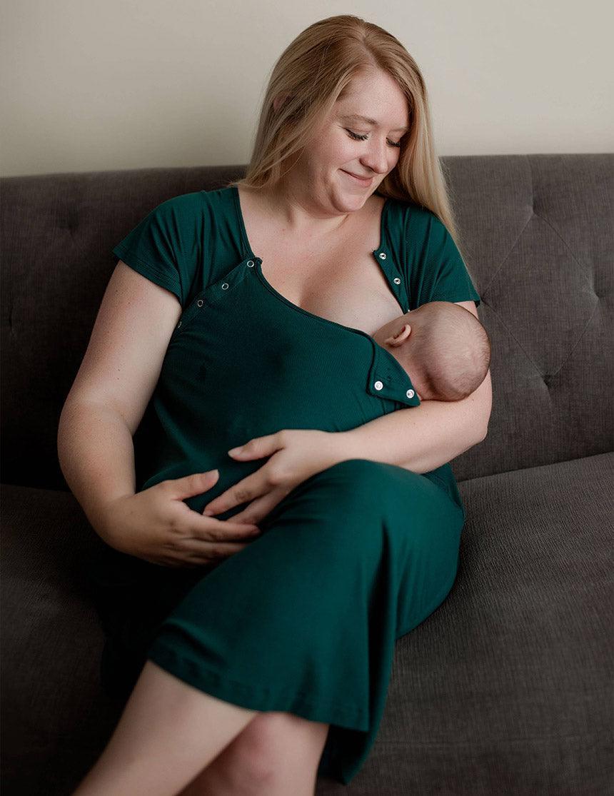 Forest Green Ribbed Labor & Delivery Gown | Milk & Baby
