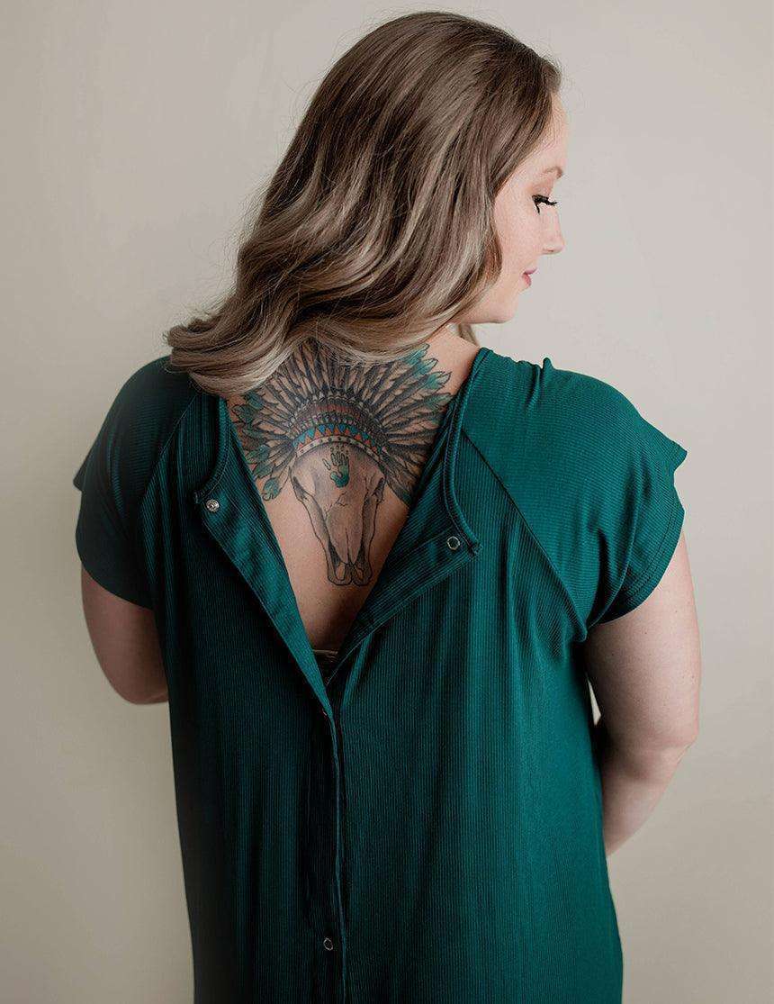 Forest Green Ribbed Labor & Delivery Gown | Milk & Baby