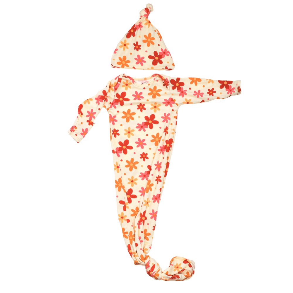 Groovy Flower Knotted Newborn Gown | Milk & Baby