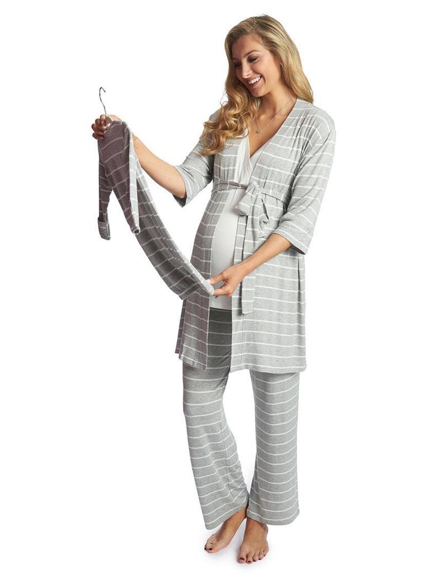 Heather Grey Stripe 5-Piece Maternity & Nursing PJ Set – Milk & Baby