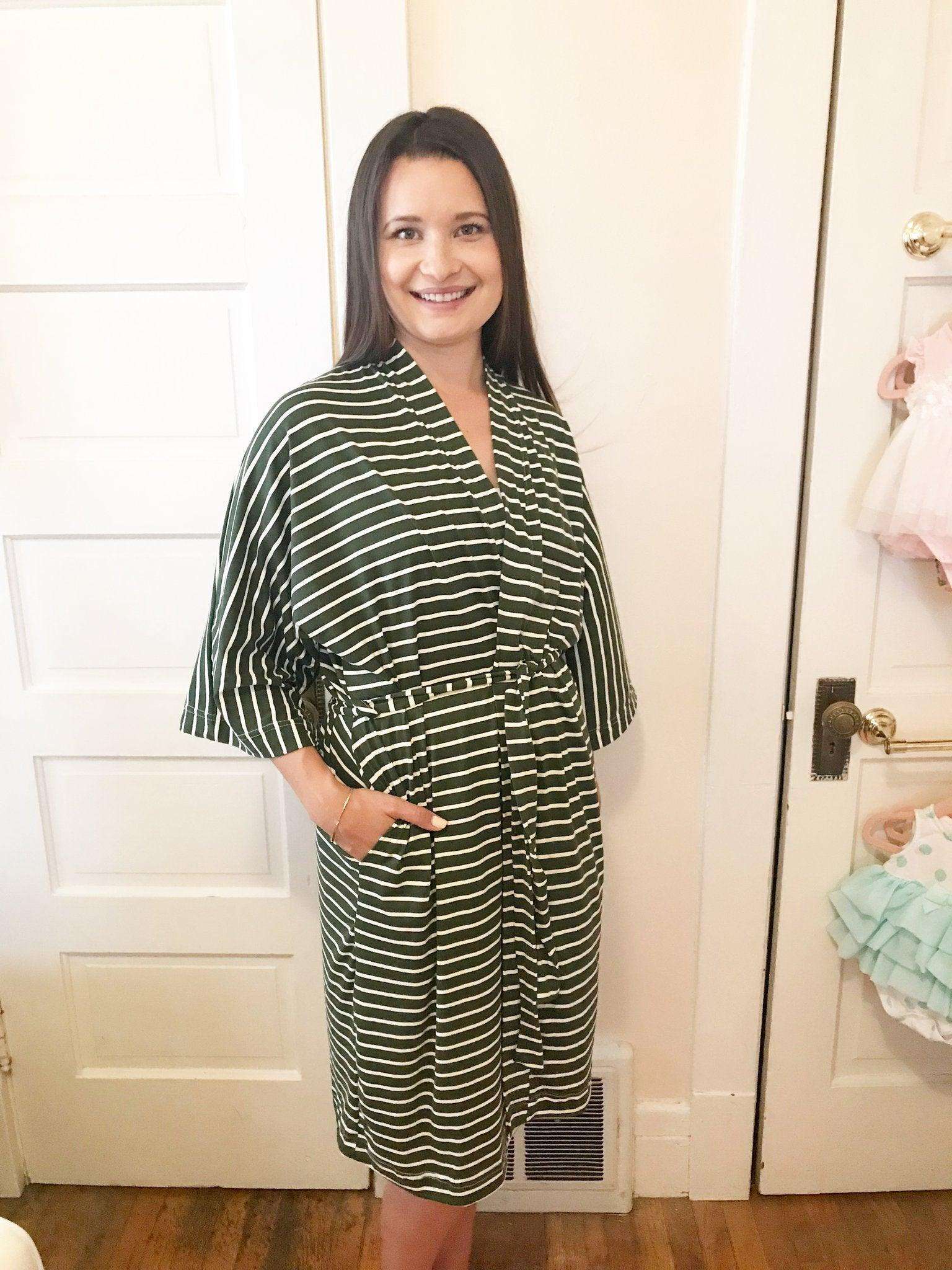 Hunter Stripes Mommy Robe & Swaddle Set Milk & Baby