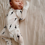 Bamboo Zip Pajamas | White & Black Lightning Bolt | Milk & Baby