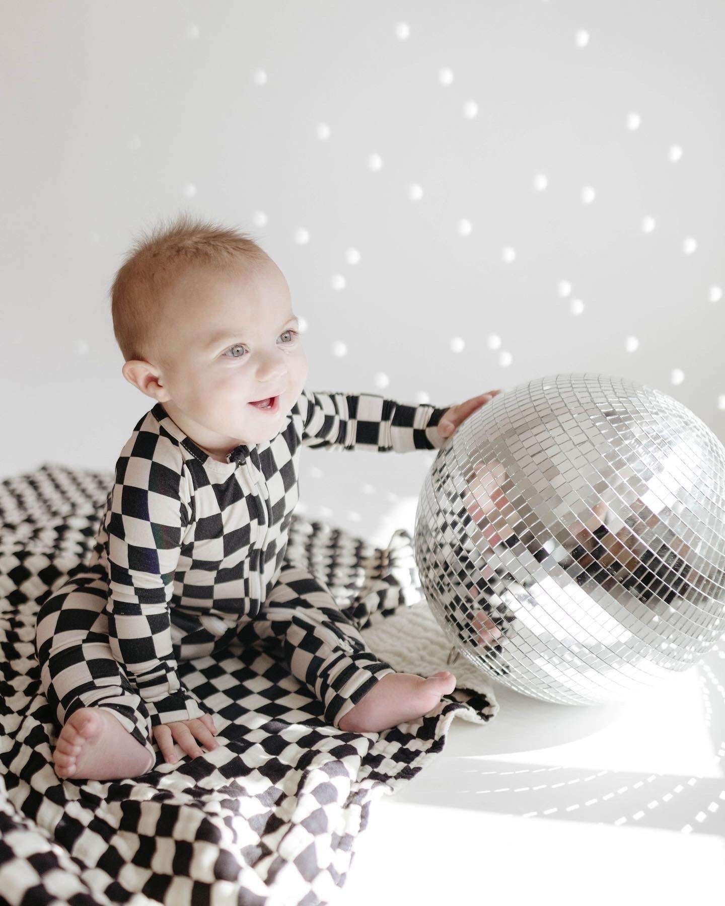 Black Checkerboard | Bamboo Zip Pajamas | Milk & Baby
