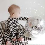 Black Checkerboard | Bamboo Zip Pajamas | Milk & Baby