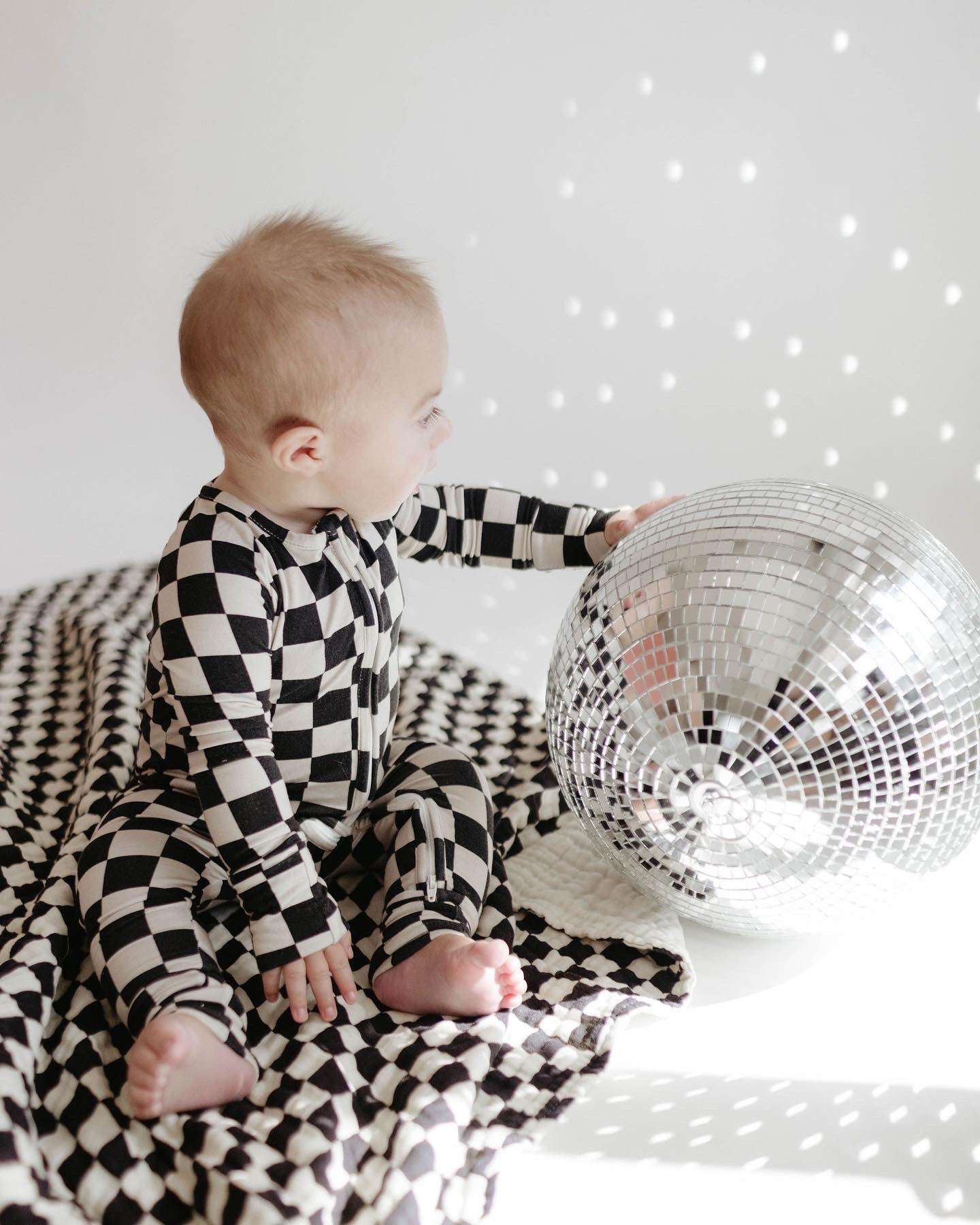 Black Checkerboard | Bamboo Zip Pajamas | Milk & Baby