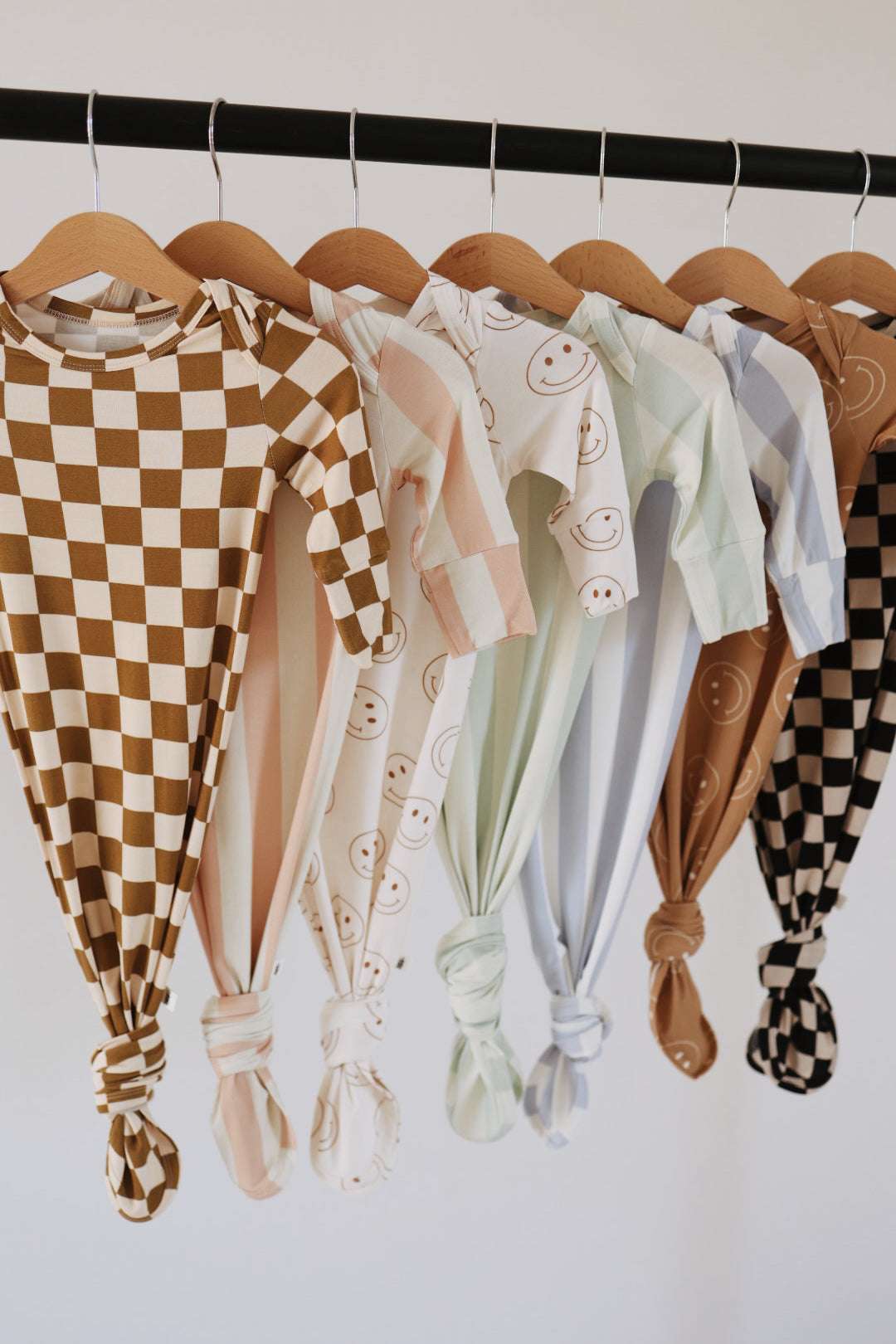 Olive Checkerboard | Bamboo Knotted Gown | Milk & Baby