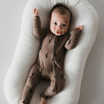 Brown & Black Lightning Bolt | Bamboo Zip Pajamas | Milk & Baby