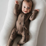 Brown & Black Lightning Bolt | Bamboo Zip Pajamas | Milk & Baby
