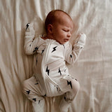 Bamboo Zip Pajamas | White & Black Lightning Bolt | Milk & Baby
