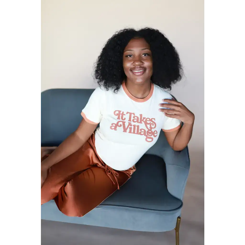It Takes a Village Adult Retro Ringer Tee | Milk & Baby