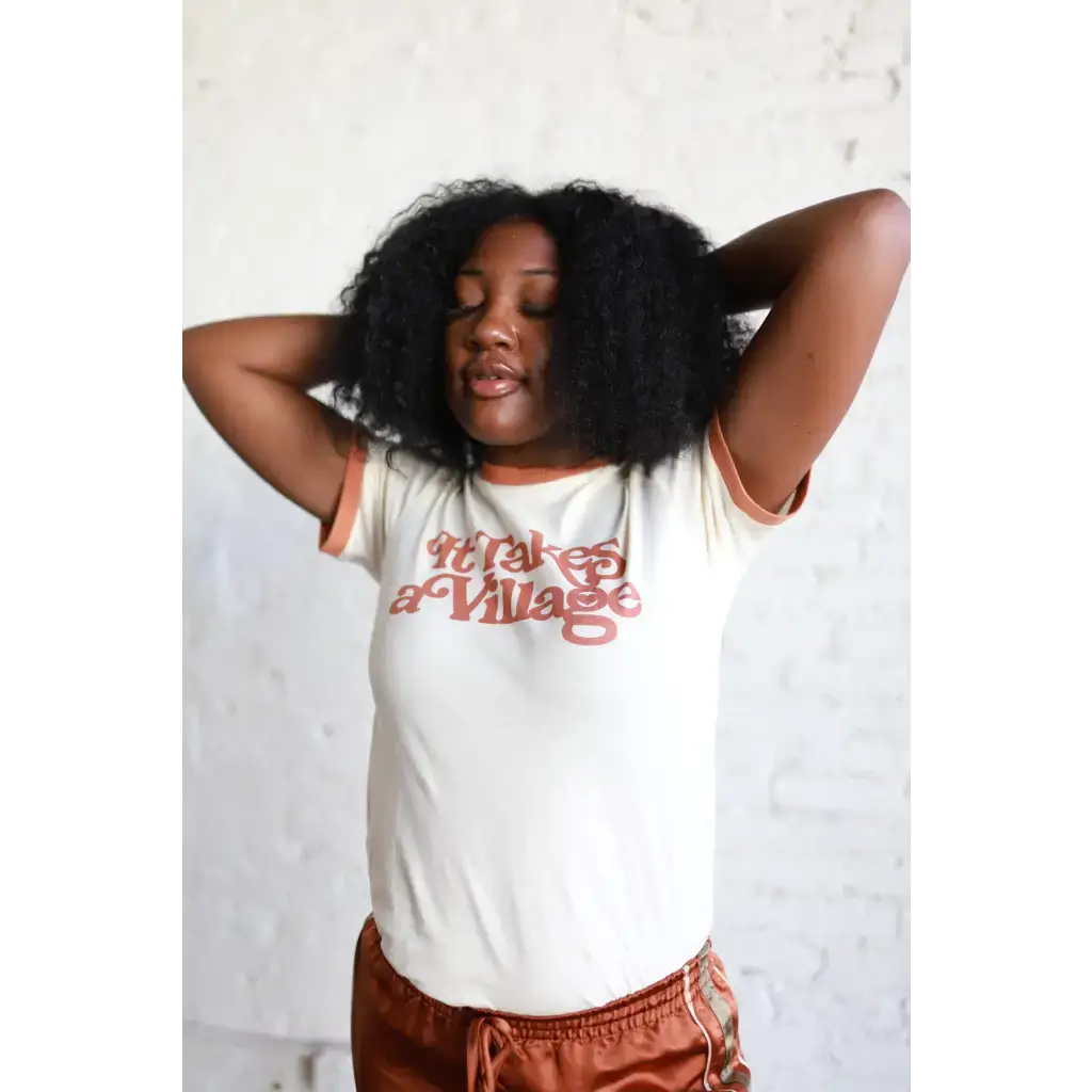 It Takes a Village Adult Retro Ringer Tee | Milk & Baby