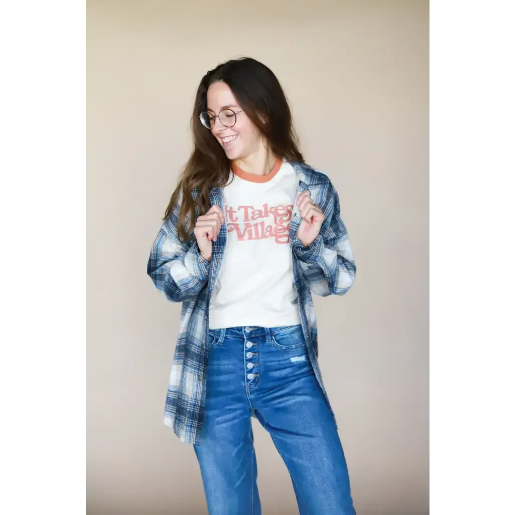 It Takes a Village Adult Retro Ringer Tee | Milk & Baby