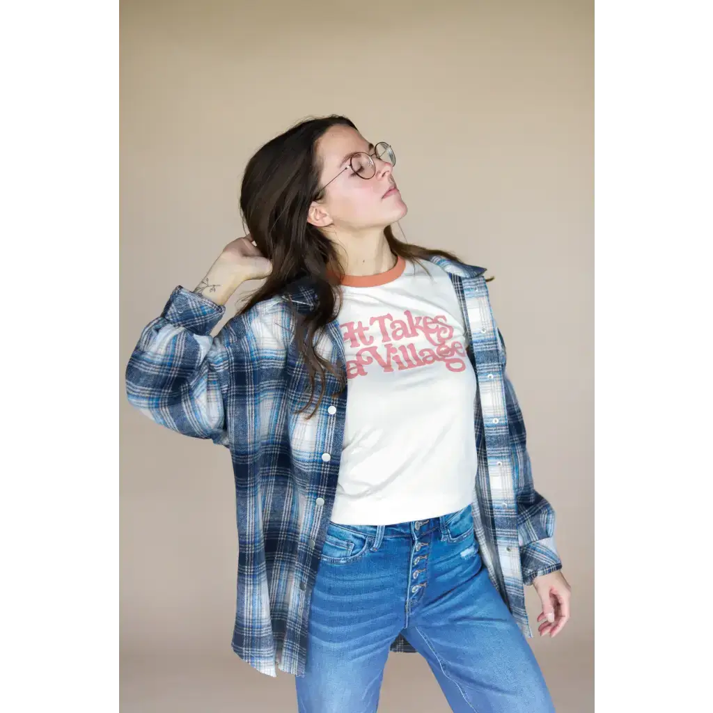 It Takes a Village Adult Retro Ringer Tee | Milk & Baby