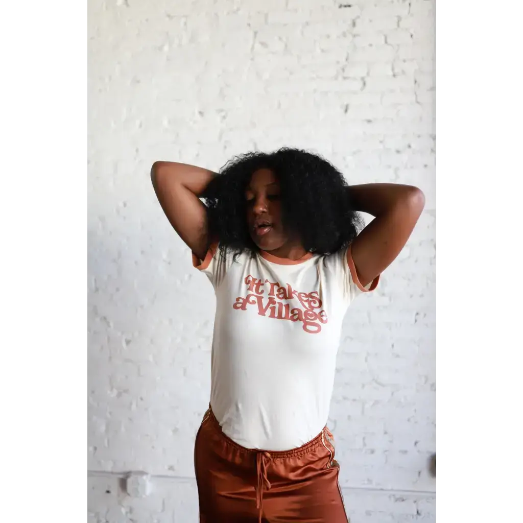 It Takes a Village Adult Retro Ringer Tee | Milk & Baby
