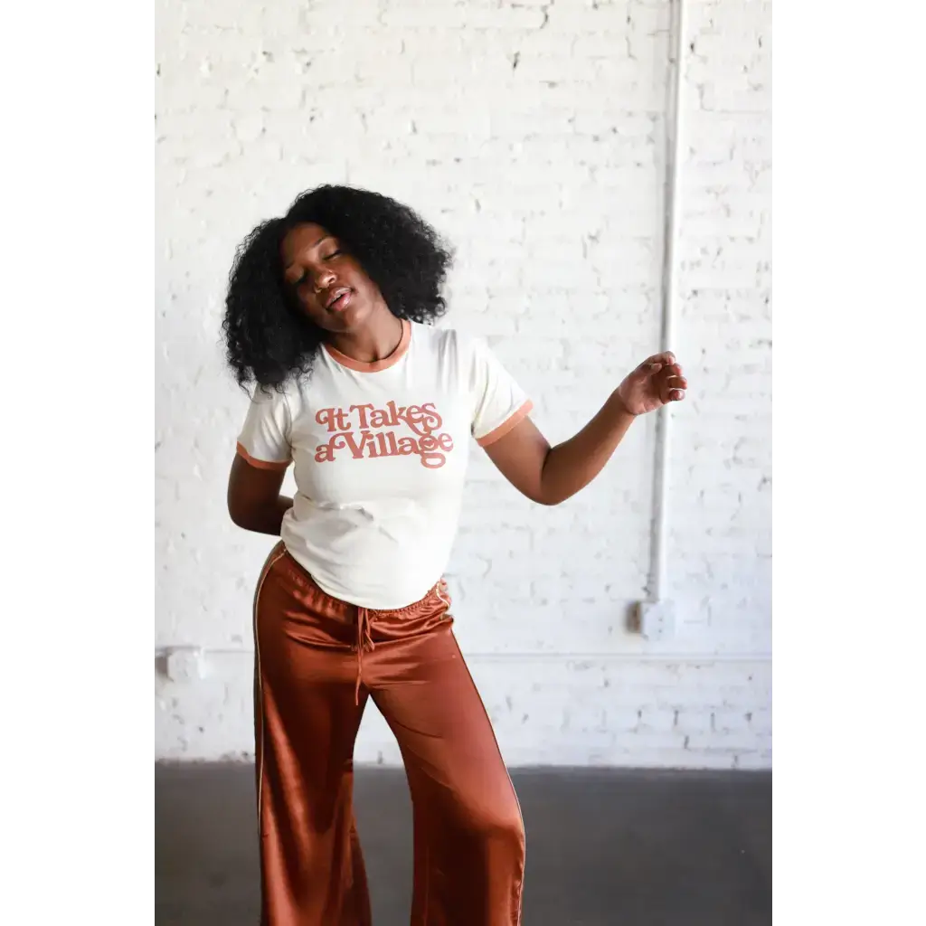It Takes a Village Adult Retro Ringer Tee | Milk & Baby