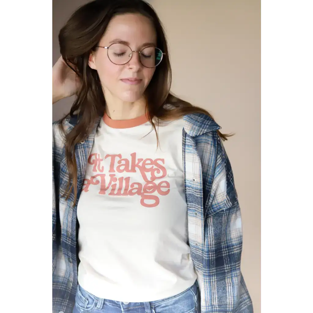 It Takes a Village Adult Retro Ringer Tee | Milk & Baby