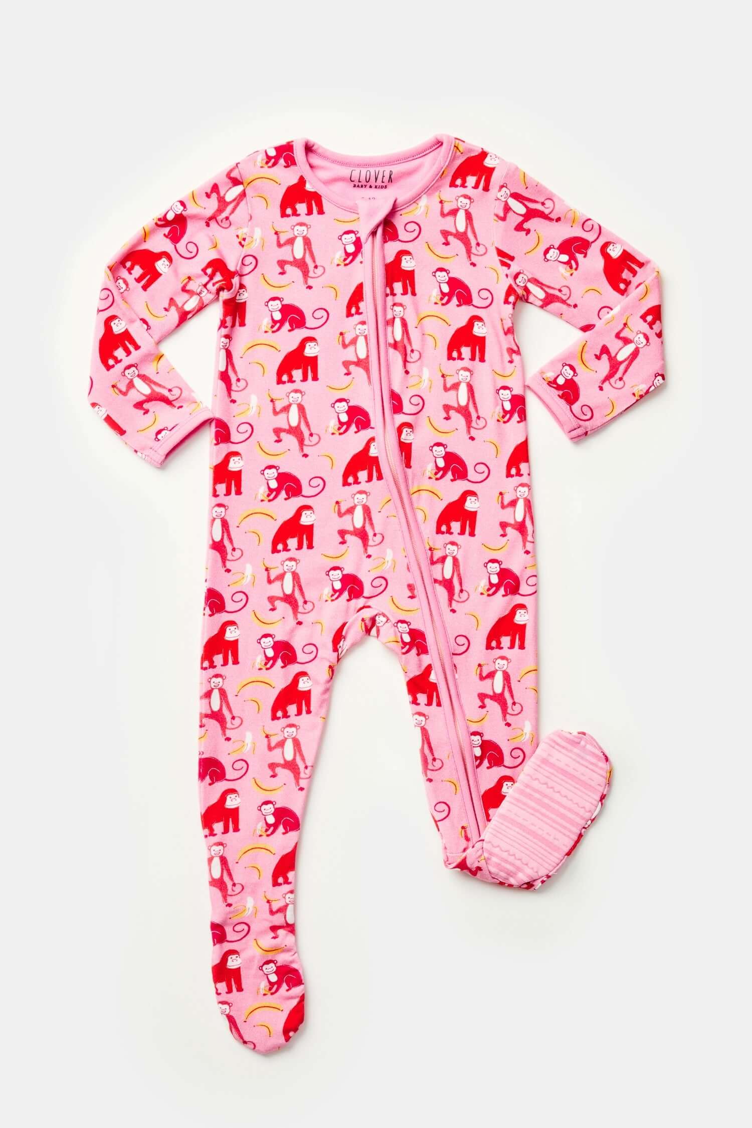 Soft & Stretchy Zipper Footie - Monkeying Around Pink | Milk & Baby
