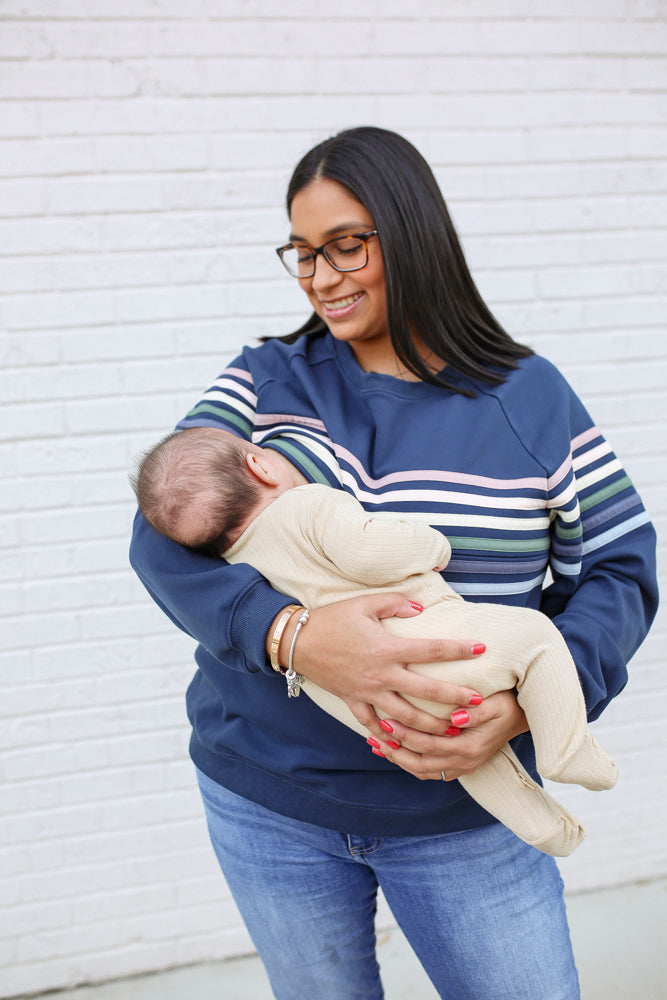 Six Stripe Invisible Zip Breastfeeding Sweatshirt | Milk & Baby