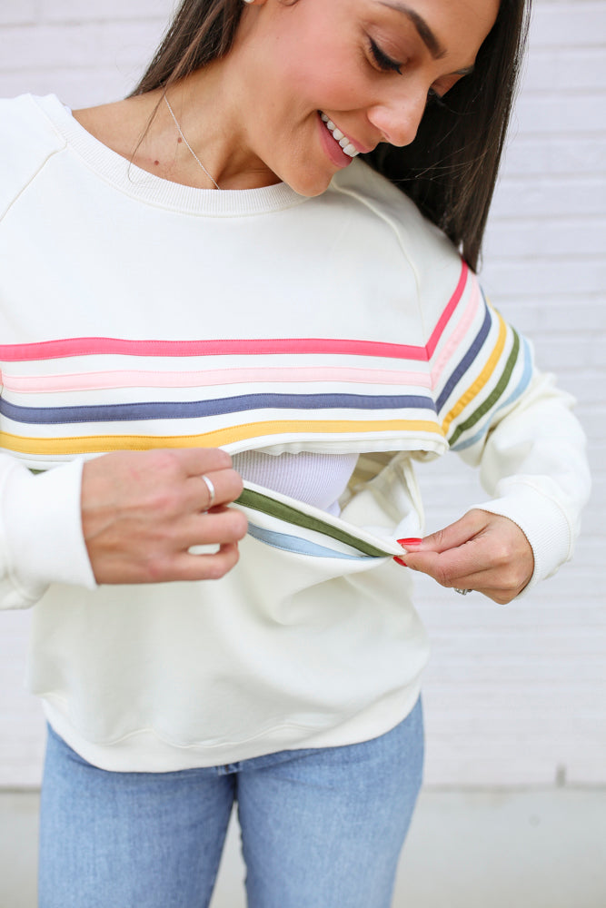 Six Stripe Invisible Zip Breastfeeding Sweatshirt | Milk & Baby