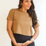 Cropped Embroidered Nursing Friendly Tee | Milk & Baby