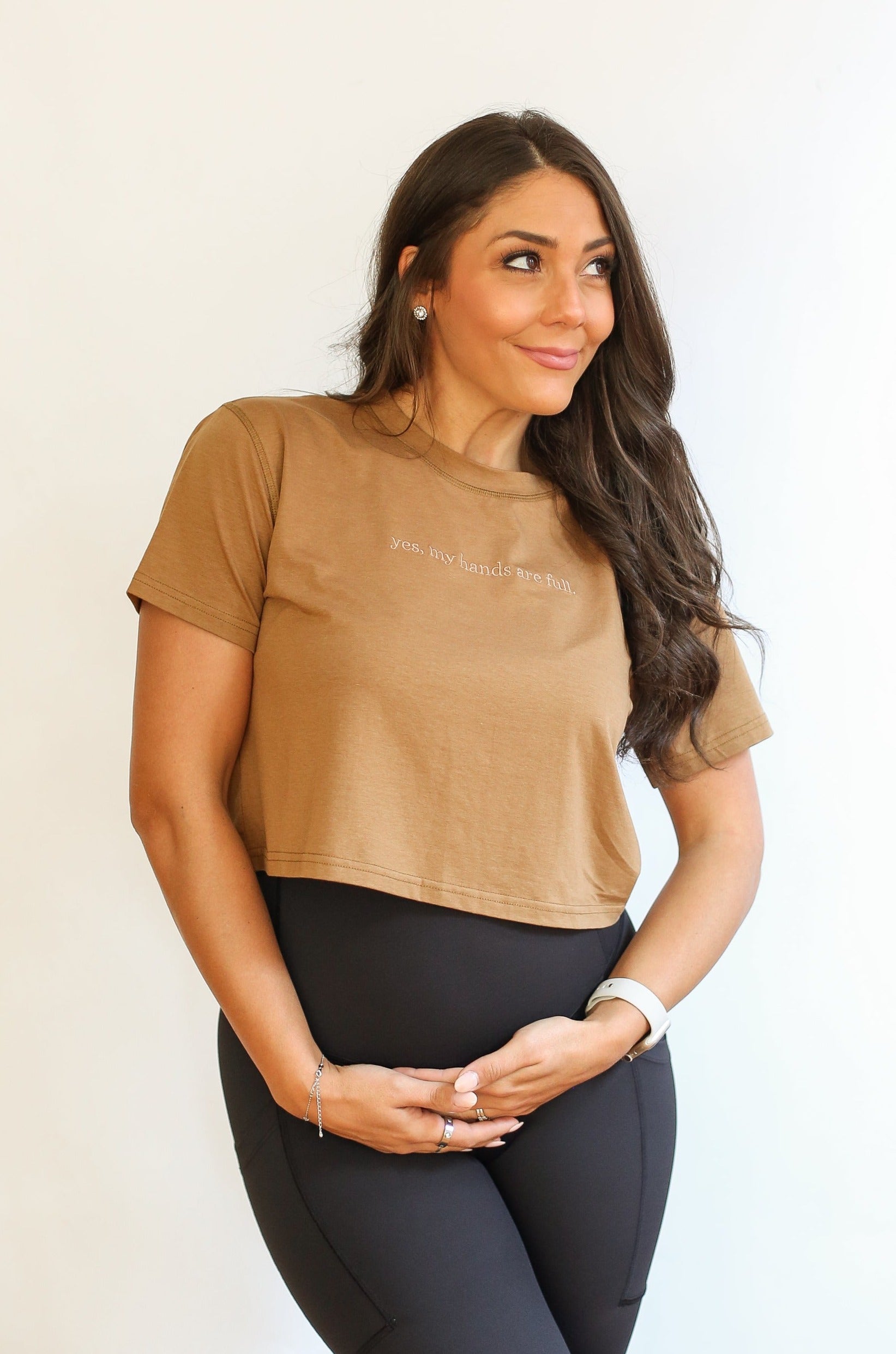 Cropped Embroidered Nursing Friendly Tee | Milk & Baby