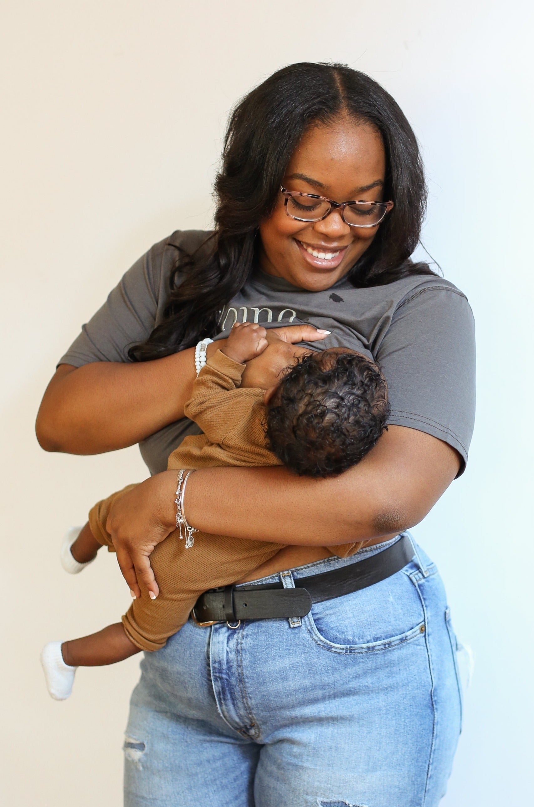 Cropped Embroidered Nursing Friendly Tee | Milk & Baby