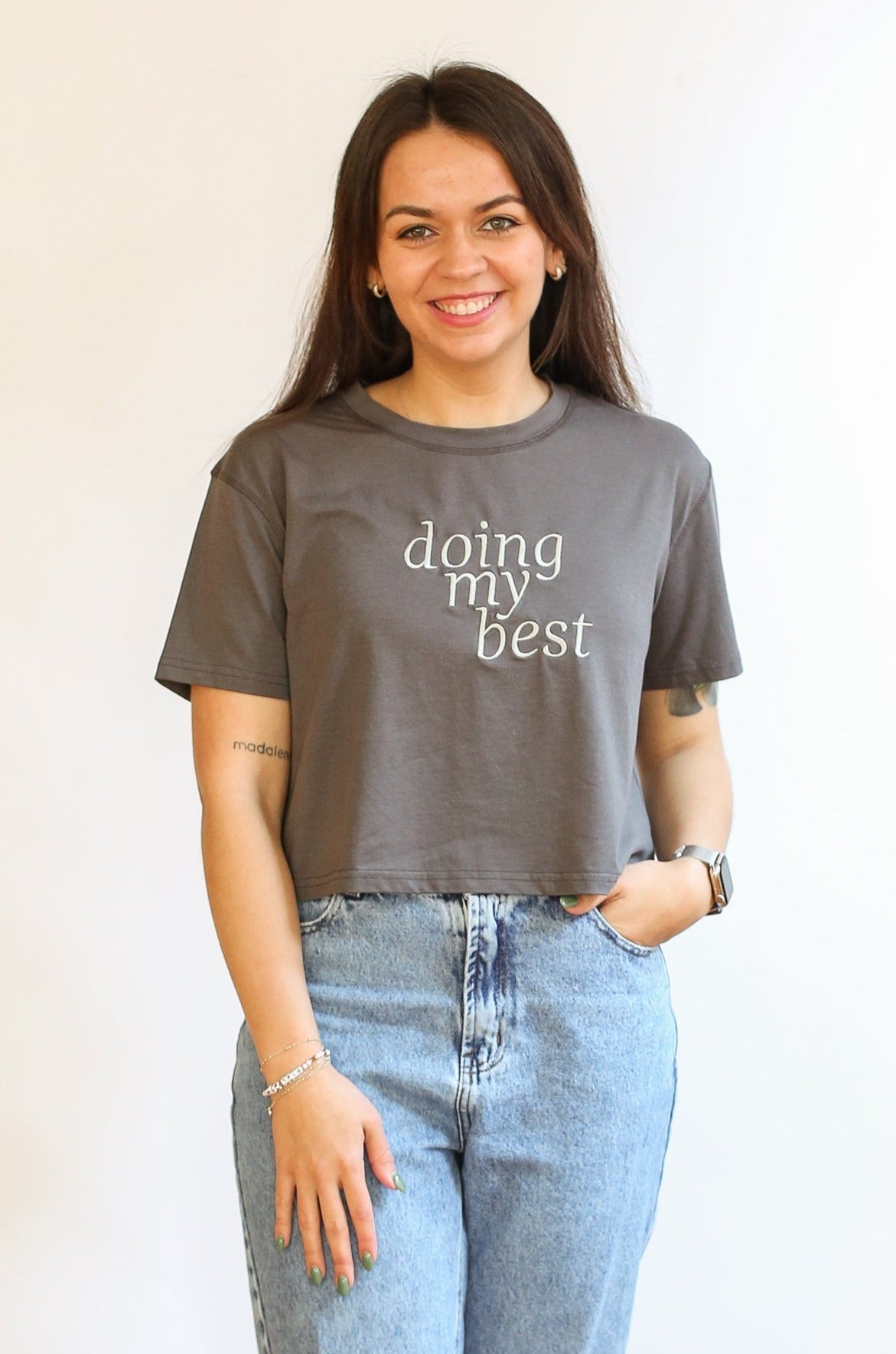 Cropped Embroidered Nursing Friendly Tee | Milk & Baby